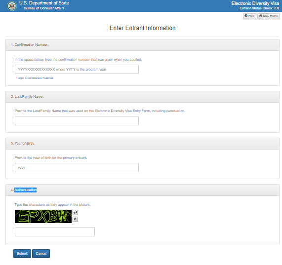 electronic diversity visa program: apply, check status, recover the Confirmation Number