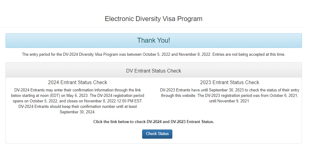 electronic diversity visa (EDV) check status